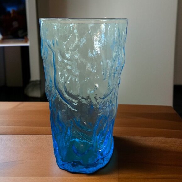 Morgantown Seneca Peacock Blue Driftwood  6-Set Tumbler Glasses Crinkle 12 oz - Picture 9 of 16